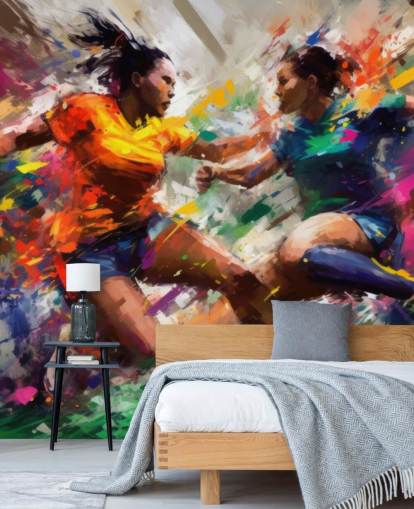 colorful football illustration wallpaper mural called Abstract Footballers for homes, offices and schools