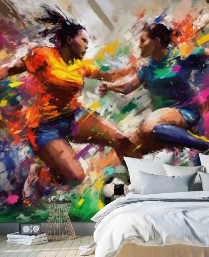 colourful football illustration wallpaper mural called Abstract Footballers for homes, offices and schools
