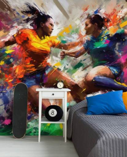mural colorido de papel de parede com ilustração de futebol chamado Abstract Footballers para residências, escritórios e escolas