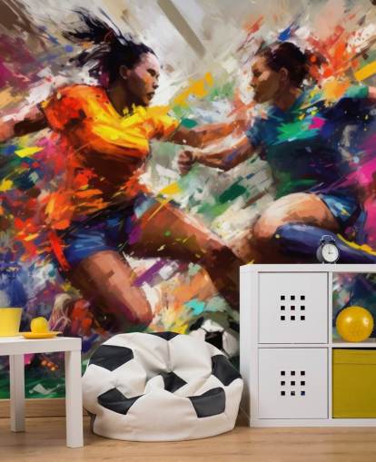 mural colorido con ilustraciones de fútbol llamado Abstract Footballers para hogares, oficinas y escuelas