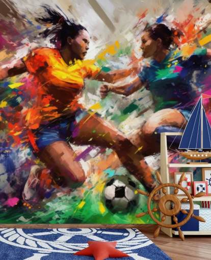 mural colorido de papel de parede com ilustração de futebol chamado Abstract Footballers para residências, escritórios e escolas