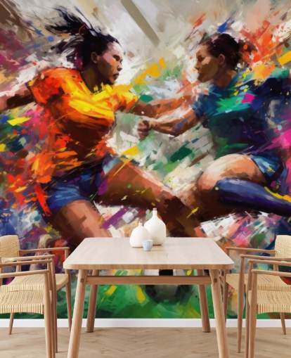 mural colorido de papel de parede com ilustração de futebol chamado Abstract Footballers para residências, escritórios e escolas mural colorido de papel de parede com ilustração de futebol chamado Abstract Footballers para residências, escritórios e escolas