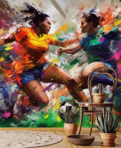 mural colorido de papel de parede com ilustração de futebol chamado Abstract Footballers para residências, escritórios e escolas