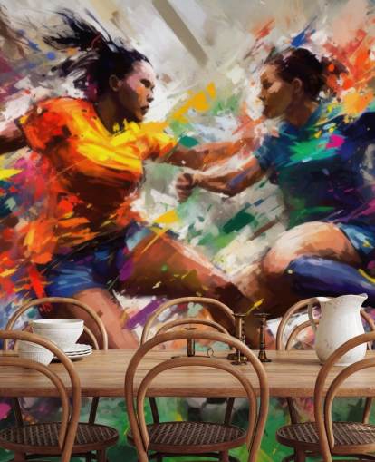 mural colorido de papel de parede com ilustração de futebol chamado Abstract Footballers para residências, escritórios e escolas