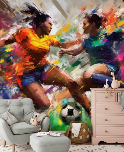 colourful football illustration wallpaper mural called Abstract Footballers for homes, offices and schools