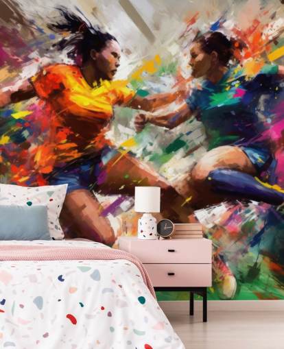 mural colorido de papel de parede com ilustração de futebol chamado Abstract Footballers para residências, escritórios e escolas