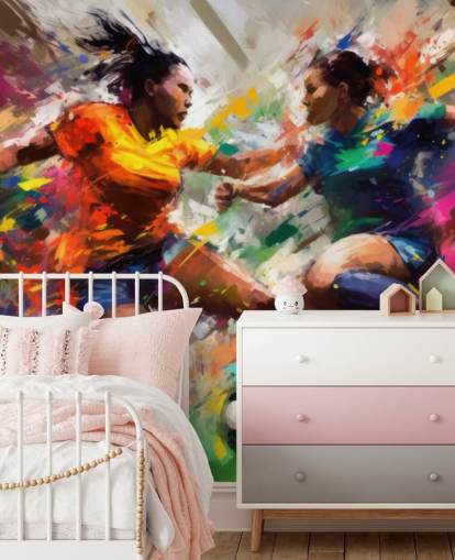 farbenfrohes Tapeten-Wandbild mit Fußball-Illustration namens Abstract Footballers für Häuser, Büros und Schulen