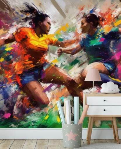 farbenfrohes Tapeten-Wandbild mit Fußball-Illustration namens Abstract Footballers für Häuser, Büros und Schulen farbenfrohes Tapeten-Wandbild mit Fußball-Illustration namens Abstract Footballers für Häuser, Büros und Schulen