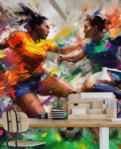mural colorido con ilustraciones de fútbol llamado Abstract Footballers para hogares, oficinas y escuelas mural colorido con ilustraciones de fútbol llamado Abstract Footballers para hogares, oficinas y escuelas