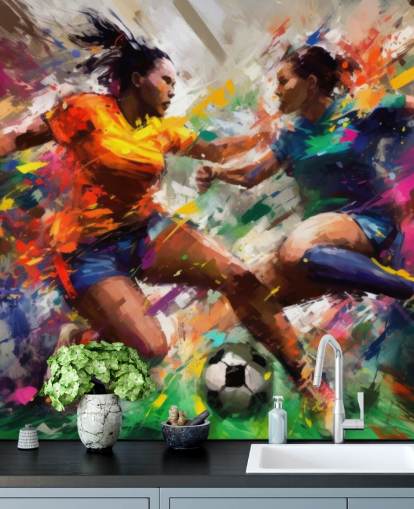 mural colorido con ilustraciones de fútbol llamado Abstract Footballers para hogares, oficinas y escuelas mural colorido con ilustraciones de fútbol llamado Abstract Footballers para hogares, oficinas y escuelas