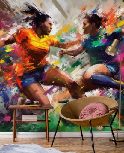 mural colorido de papel de parede com ilustração de futebol chamado Abstract Footballers para residências, escritórios e escolas