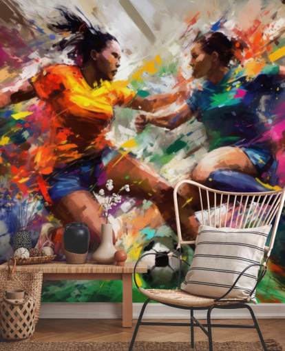 mural colorido con ilustraciones de fútbol llamado Abstract Footballers para hogares, oficinas y escuelas