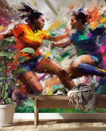 colorful football illustration wallpaper mural called Abstract Footballers for homes, offices and schools