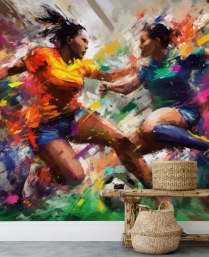 mural colorido con ilustraciones de fútbol llamado Abstract Footballers para hogares, oficinas y escuelas