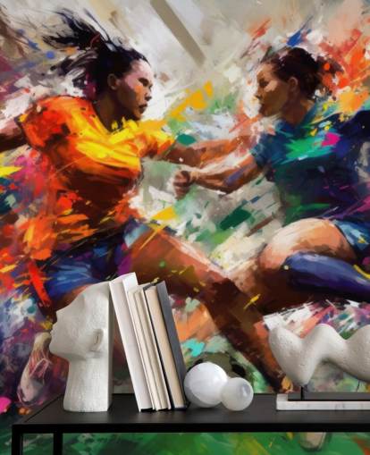 mural colorido con ilustraciones de fútbol llamado Abstract Footballers para hogares, oficinas y escuelas mural colorido con ilustraciones de fútbol llamado Abstract Footballers para hogares, oficinas y escuelas