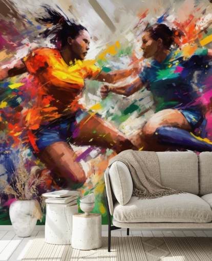 colorful football illustration wallpaper mural called Abstract Footballers for homes, offices and schools