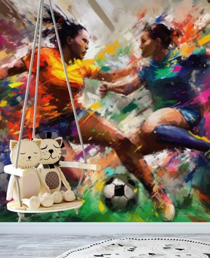 mural colorido con ilustraciones de fútbol llamado Abstract Footballers para hogares, oficinas y escuelas