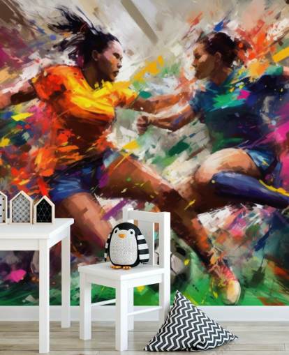 colourful football illustration wallpaper mural called Abstract Footballers for homes, offices and schools