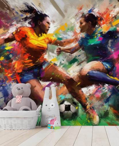 colourful football illustration wallpaper mural called Abstract Footballers for homes, offices and schools