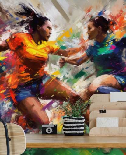 farverigt fodbold illustration tapetmaleri kaldet Abstract Footballers til hjem, kontorer og skoler