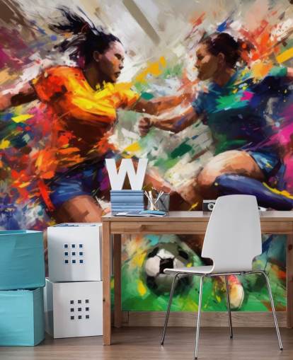 carta da parati murale colorata con illustrazione calcistica chiamata Abstract Footballers per case, uffici e scuole