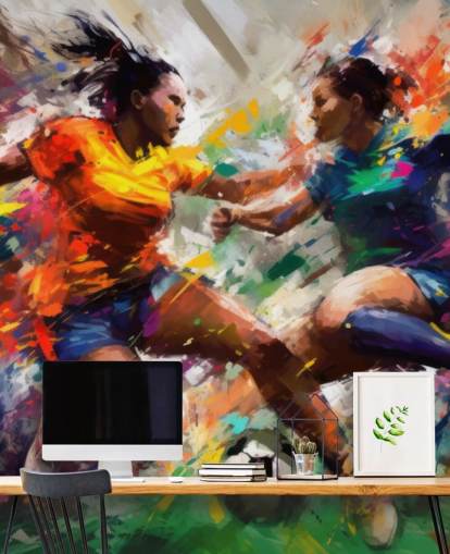 mural colorido con ilustraciones de fútbol llamado Abstract Footballers para hogares, oficinas y escuelas mural colorido con ilustraciones de fútbol llamado Abstract Footballers para hogares, oficinas y escuelas