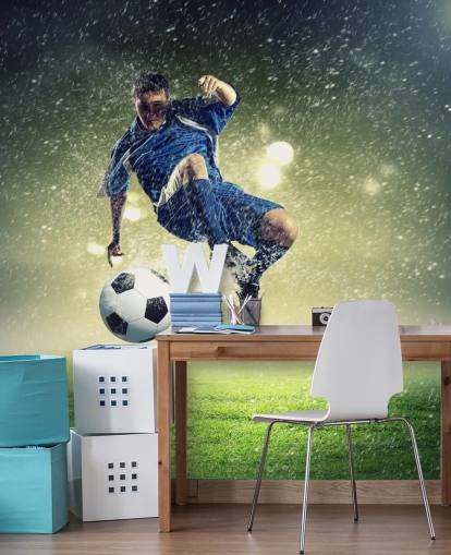 mural de papel de parede de futebol chamado Goaaaaal para quartos infantis