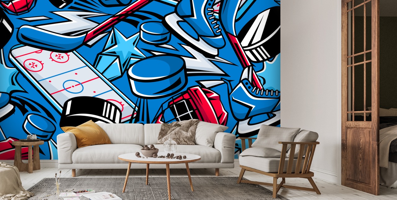 Hockey Cartoon Wallpaper Mural | Wallsauce UK