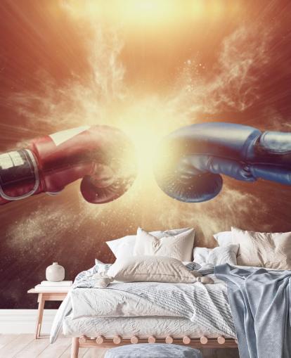 red and blue boxing wallpaper mural called Respect for gyms and teen bedrooms red and blue boxing wallpaper mural called Respect for gyms and teen bedrooms