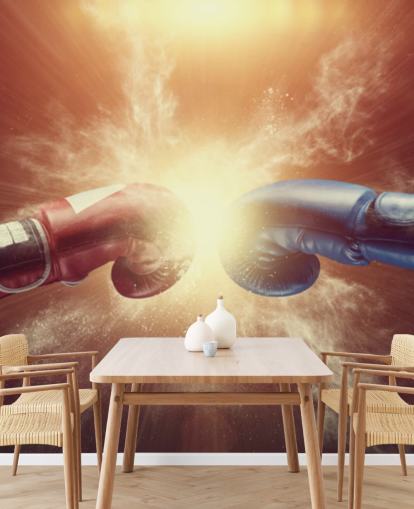 mural rojo y azul de boxeo llamado Respect for gyms and teen bedrooms 