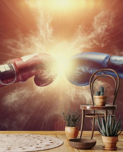 red and blue boxing wallpaper mural called Respect for gyms and teen bedrooms 