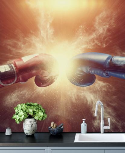 papier peint mural de boxe rouge et bleu intitulé Respect pour les gymnases et les chambres d'adolescents 