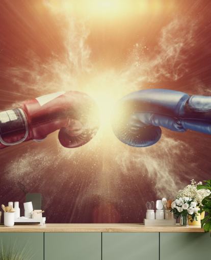 red and blue boxing wallpaper mural called Respect for gyms and teen bedrooms 
