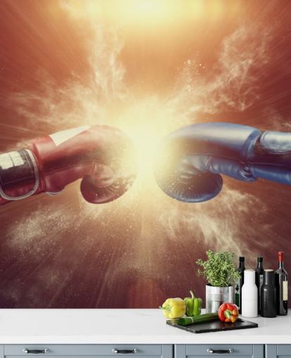 red and blue boxing wallpaper mural called Respect for gyms and teen bedrooms 
