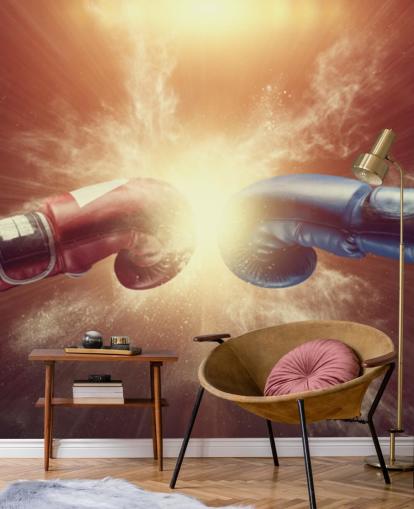 rotes und blaues Boxtapeten-Wandbild mit dem Titel Respect für Fitnessstudios und Jugendzimmer 