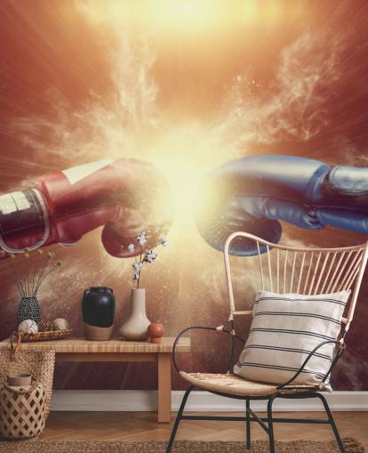 mural rojo y azul de boxeo llamado Respect for gyms and teen bedrooms 