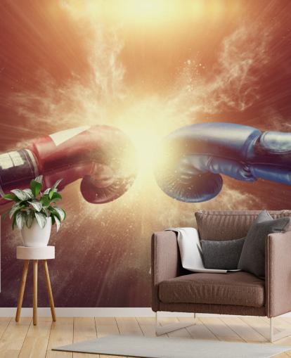 red and blue boxing wallpaper mural called Respect for gyms and teen bedrooms 