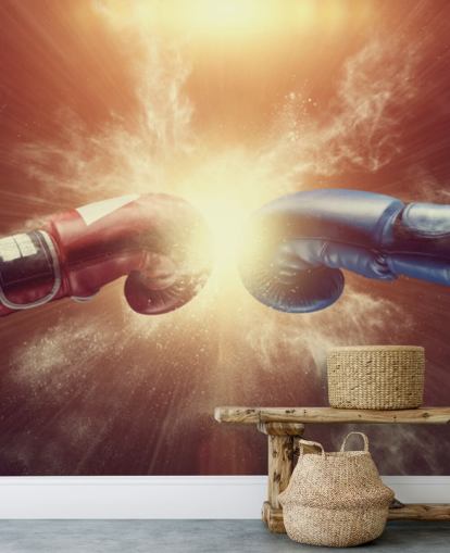 red and blue boxing wallpaper mural called Respect for gyms and teen bedrooms 