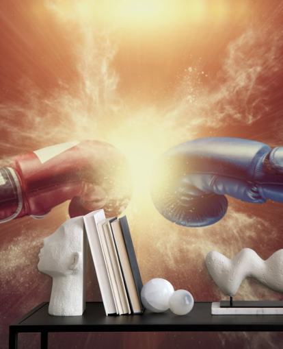 red and blue boxing wallpaper mural called Respect for gyms and teen bedrooms 