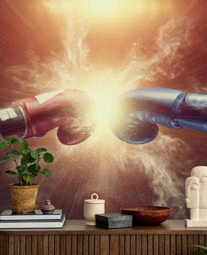 red and blue boxing wallpaper mural called Respect for gyms and teen bedrooms 