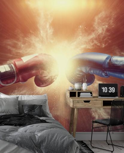 red and blue boxing wallpaper mural called Respect for gyms and teen bedrooms red and blue boxing wallpaper mural called Respect for gyms and teen bedrooms