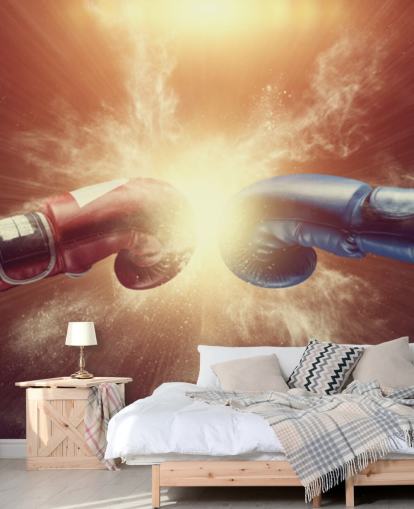 red and blue boxing wallpaper mural called Respect for gyms and teen bedrooms 