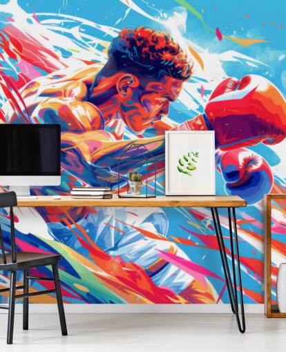blue and red boxing wallpaper mural called Boxing Champ for boxing gyms and teen's bedrooms blue and red boxing wallpaper mural called Boxing Champ for boxing gyms and teen's bedrooms