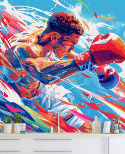 Blau-rote Box-Tapete namens Boxing Champ für Boxstudios und Jugendzimmer