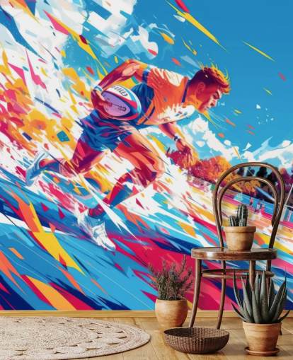 murale da parete rosso e blu chiamato Rugby Sprint per camere da letto e palestre per adolescenti murale da parete rosso e blu chiamato Rugby Sprint per camere da letto e palestre per adolescenti