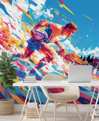 red and blue rugby wall mural called Rugby Sprint for teen's bedrooms and gyms
