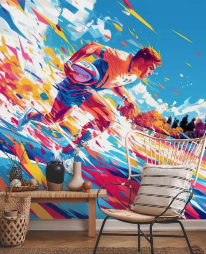 red and blue rugby wall mural called Rugby Sprint for teen's bedrooms and gyms red and blue rugby wall mural called Rugby Sprint for teen's bedrooms and gyms