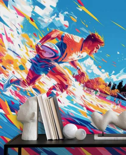 red and blue rugby wall mural called Rugby Sprint for teen's bedrooms and gyms red and blue rugby wall mural called Rugby Sprint for teen's bedrooms and gyms