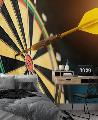 close-up dartsmuurschildering genaamd Dart Board voor slaapkamers, speelkamers en bedrijven