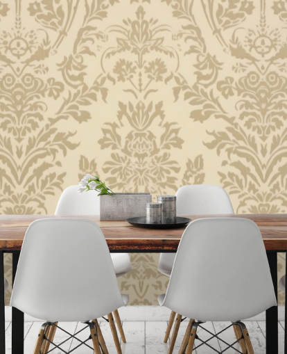 papel de parede bege com padrão personalizável chamado Beige Damask para quartos, salas de estar e corredores